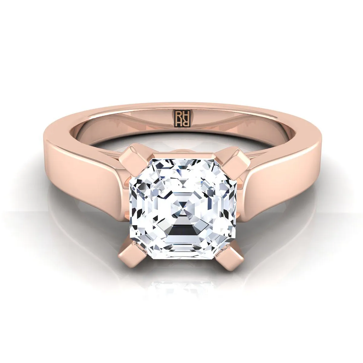 14K Rose Gold Asscher Cut  Cathedral Style Solitaire Engagement Ring