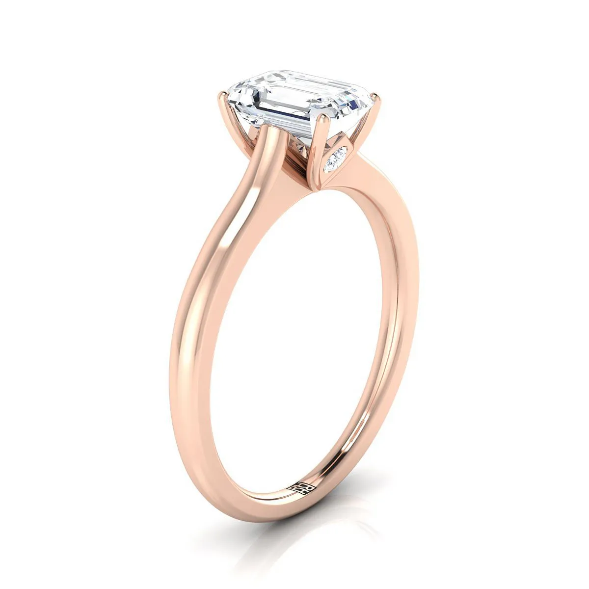 14K Rose Gold Emerald Cut Cathedral Solitaire Surprise Secret Stone Engagement Ring