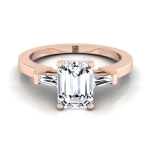 14K Rose Gold Emerald Cut Diamond Tapered Baguette Accent Engagement Ring -1/4ctw