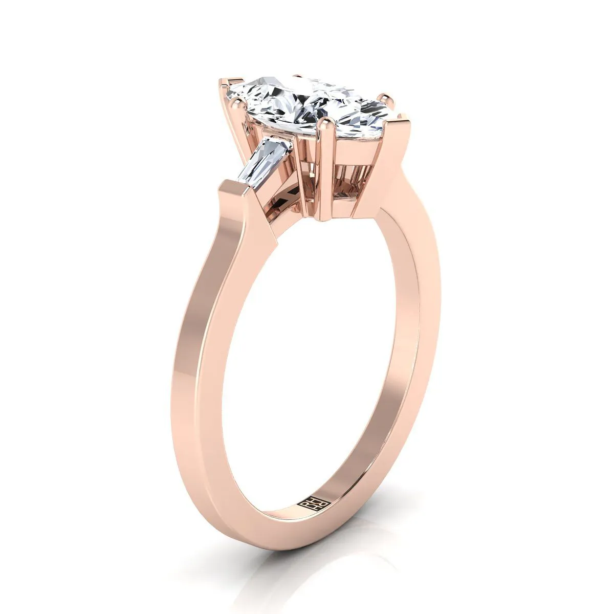 14K Rose Gold Marquise  Diamond Tapered Baguette Accent Engagement Ring -1/4ctw