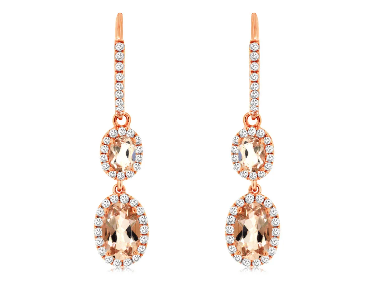 14K Rose Gold Morganite and Diamond Earrings