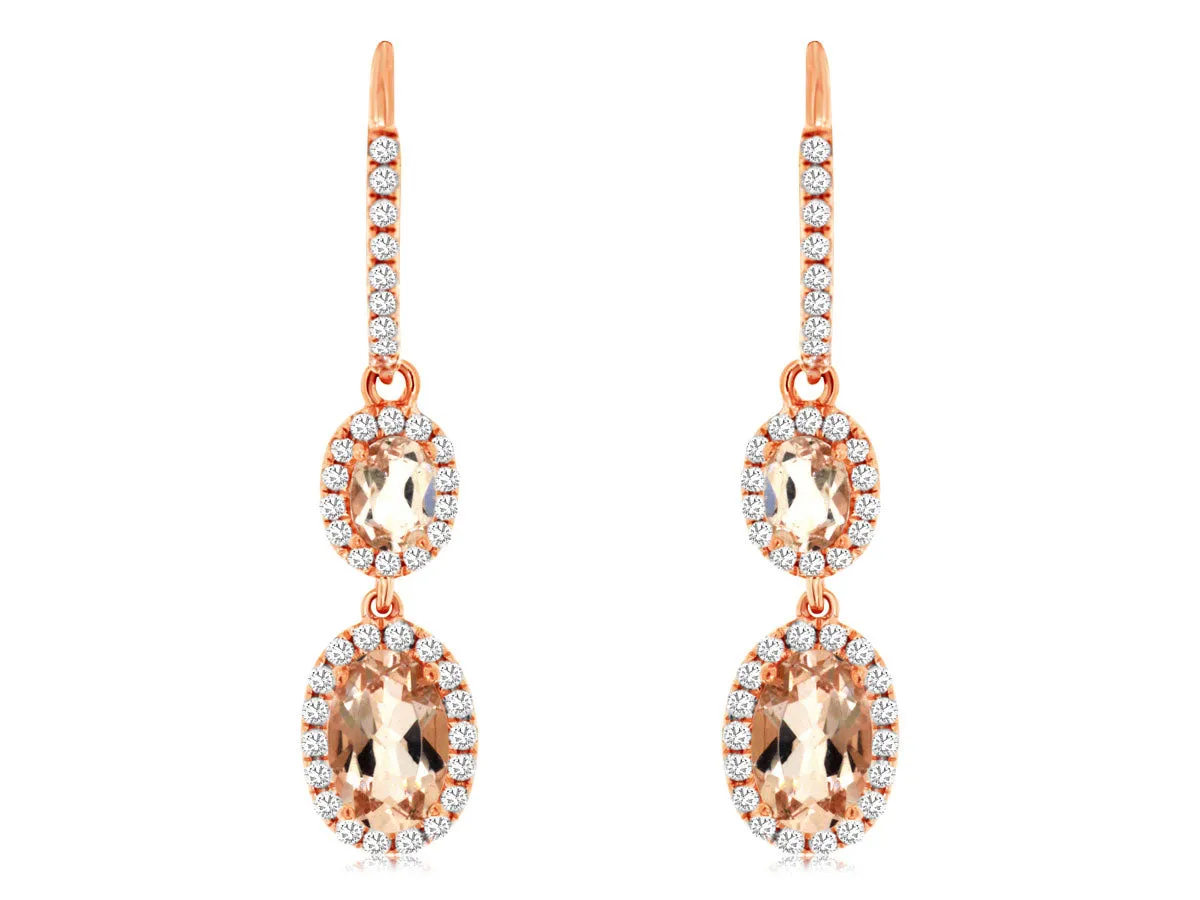 14K Rose Gold Morganite and Diamond Earrings