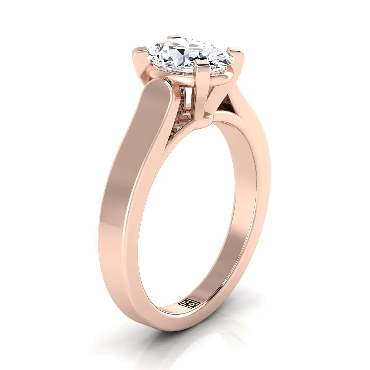 14K Rose Gold Oval  Cathedral Style Solitaire Engagement Ring