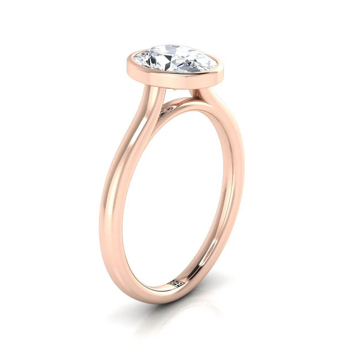 14K Rose Gold Oval  Simple Bezel Solitaire Engagement Ring