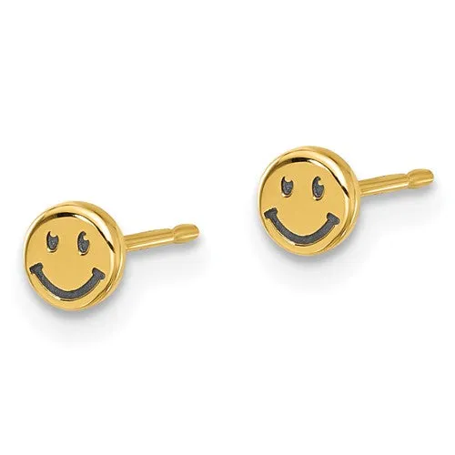 14k Smiley Face Post Earrings