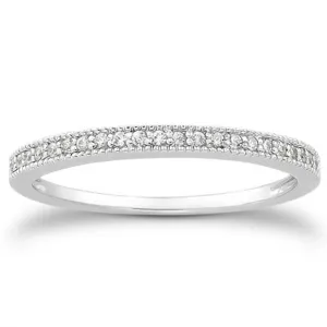 14k White Gold Diamond Micro Pave Diamond Milgrain Wedding Ring Band