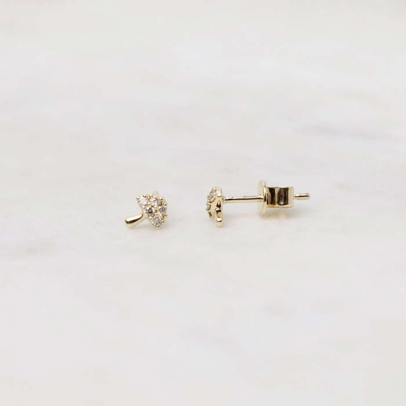 14k Yellow Gold Diamond Mushroom Post Earrings