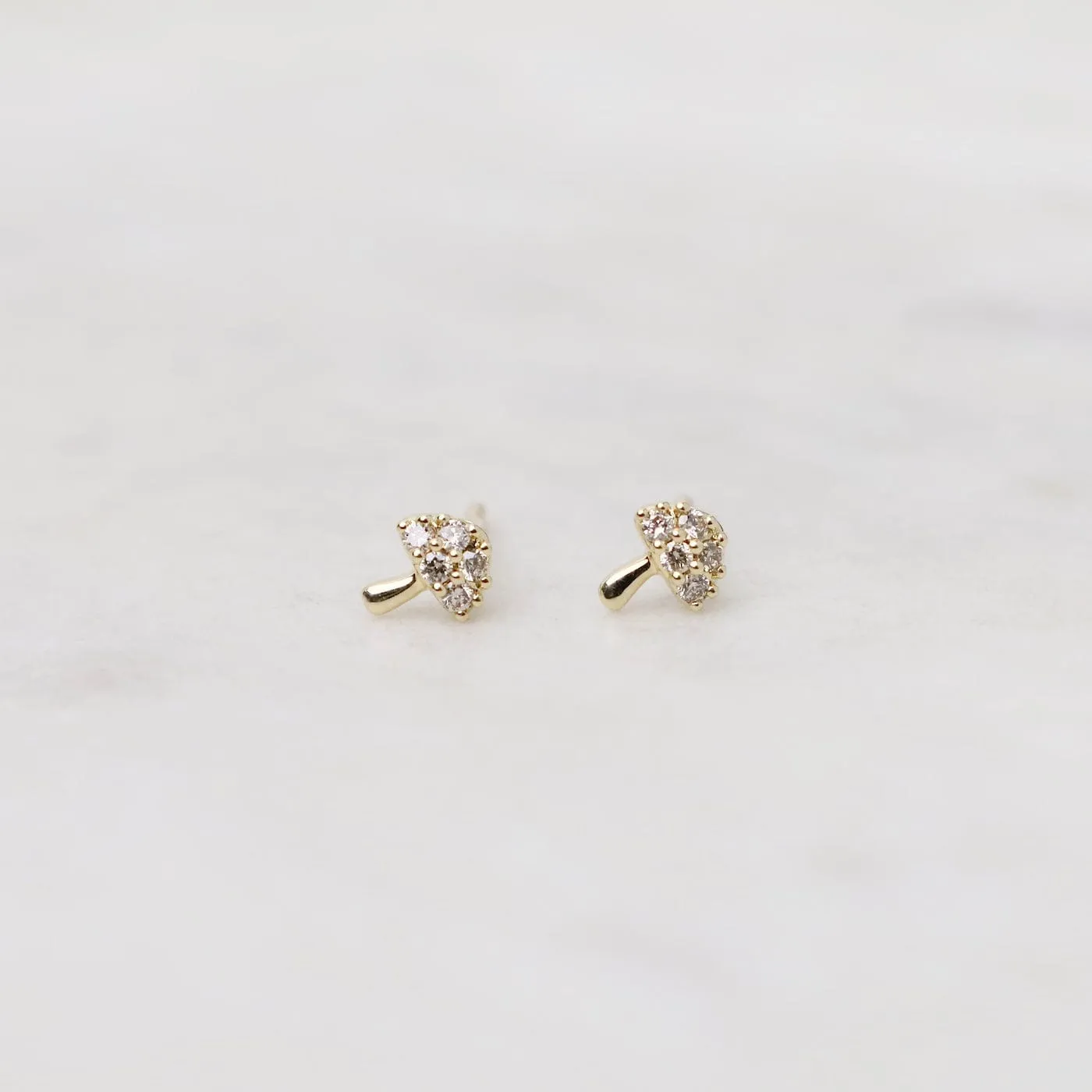 14k Yellow Gold Diamond Mushroom Post Earrings