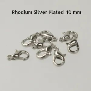 20 PCS RHODIUM SILVER PLATED 10 MM LOBSTER CLASPS FOR JEWELLERY MAKING