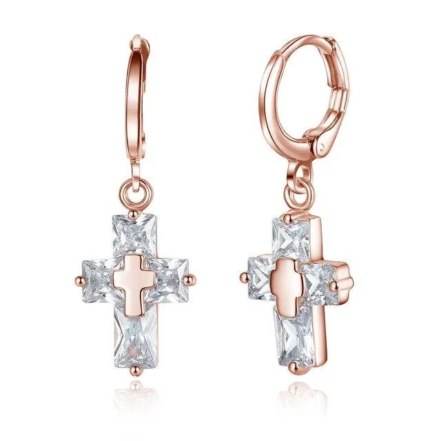 3 Color Crystal Cross Hoop Earrings