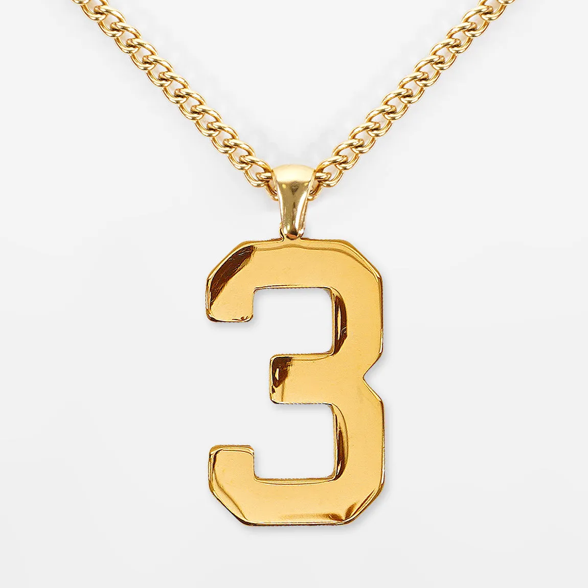 3 Number Pendant with Chain Necklace - Gold Plated Stainless Steel