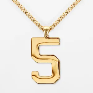 5 Number Pendant with Chain Necklace - Gold Plated Stainless Steel