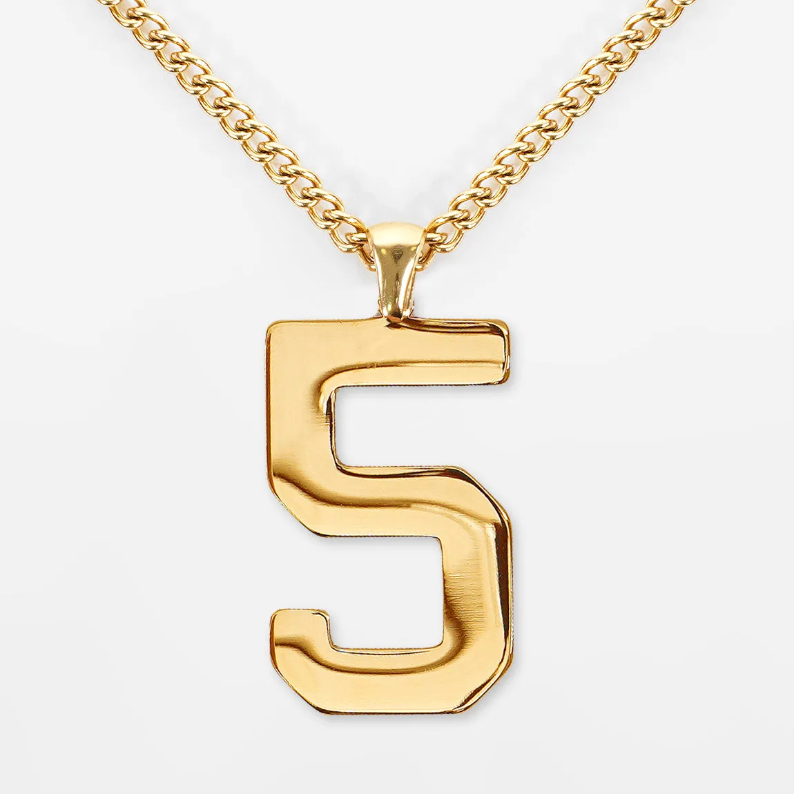 5 Number Pendant with Chain Necklace - Gold Plated Stainless Steel