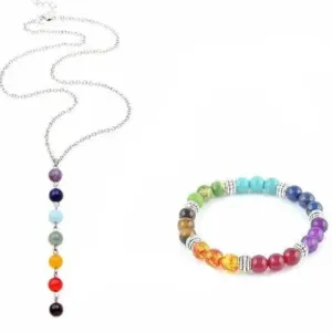 7 Chakra Stone Beads Pendant Necklace And Bracelet Set