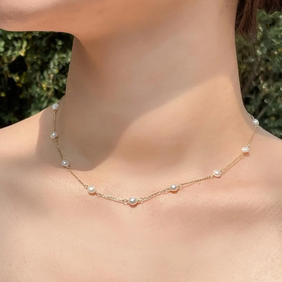 925 Sterling Silver Minimalist Pearl Geometric Silver Necklaces