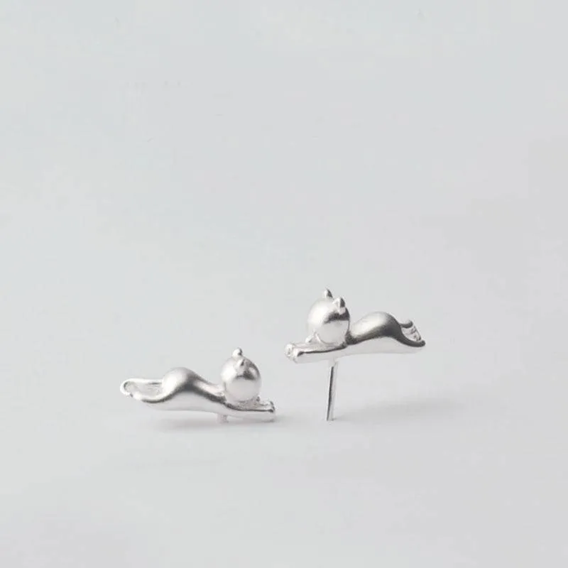 925 Sterling Silver overlay, Cat Earrings For Women