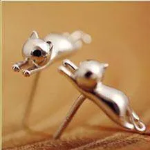 925 Sterling Silver overlay, Cat Earrings For Women