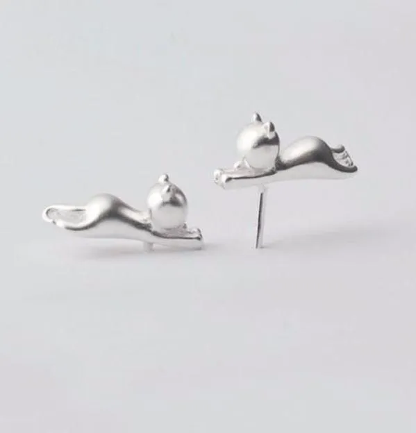 925 Sterling Silver overlay, Cat Earrings For Women