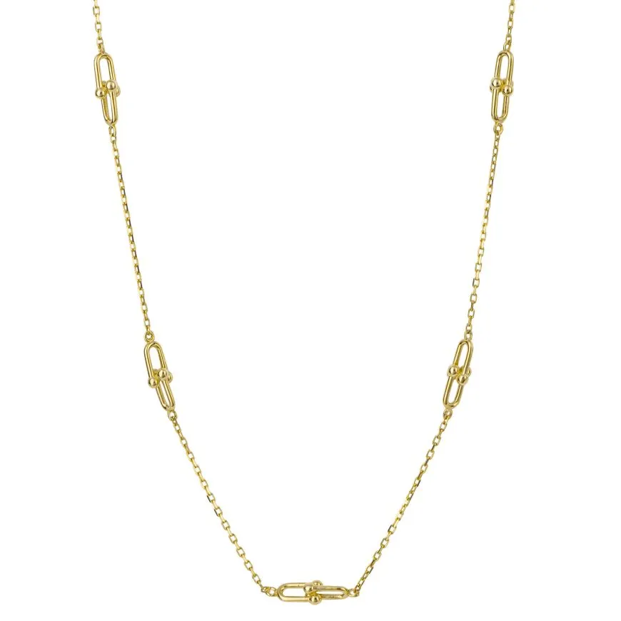 9ct Yellow Gold Chain Link Station Necklace GN384