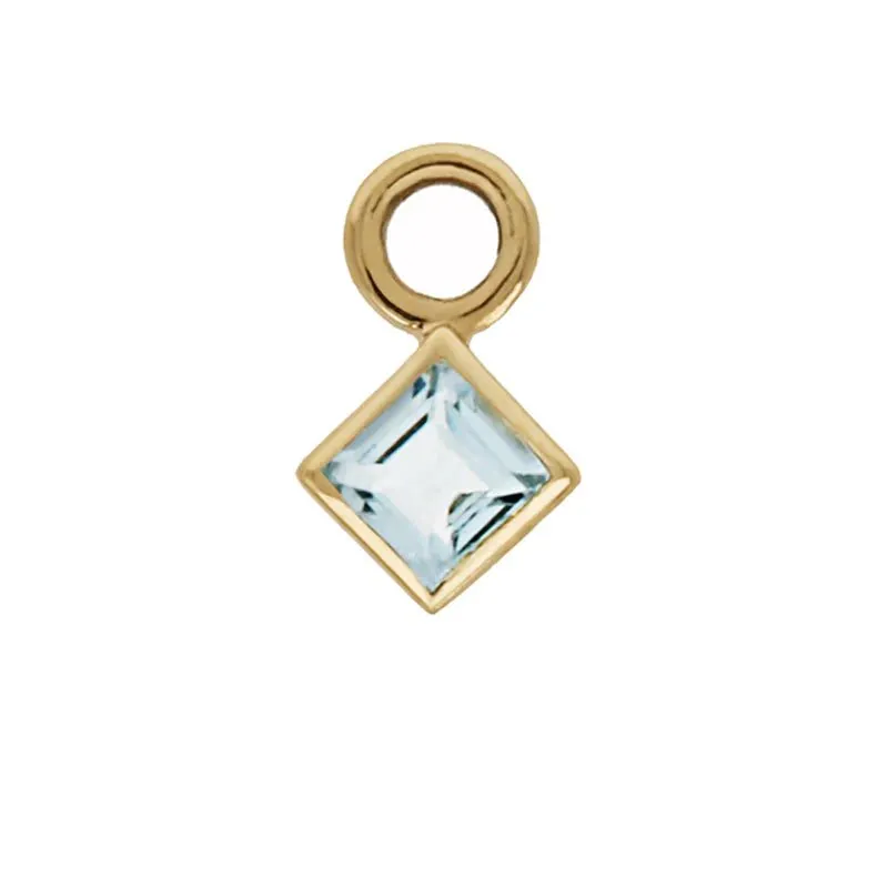 9K Gold Click Hoop with Princess-Cut Aquamarine Drop