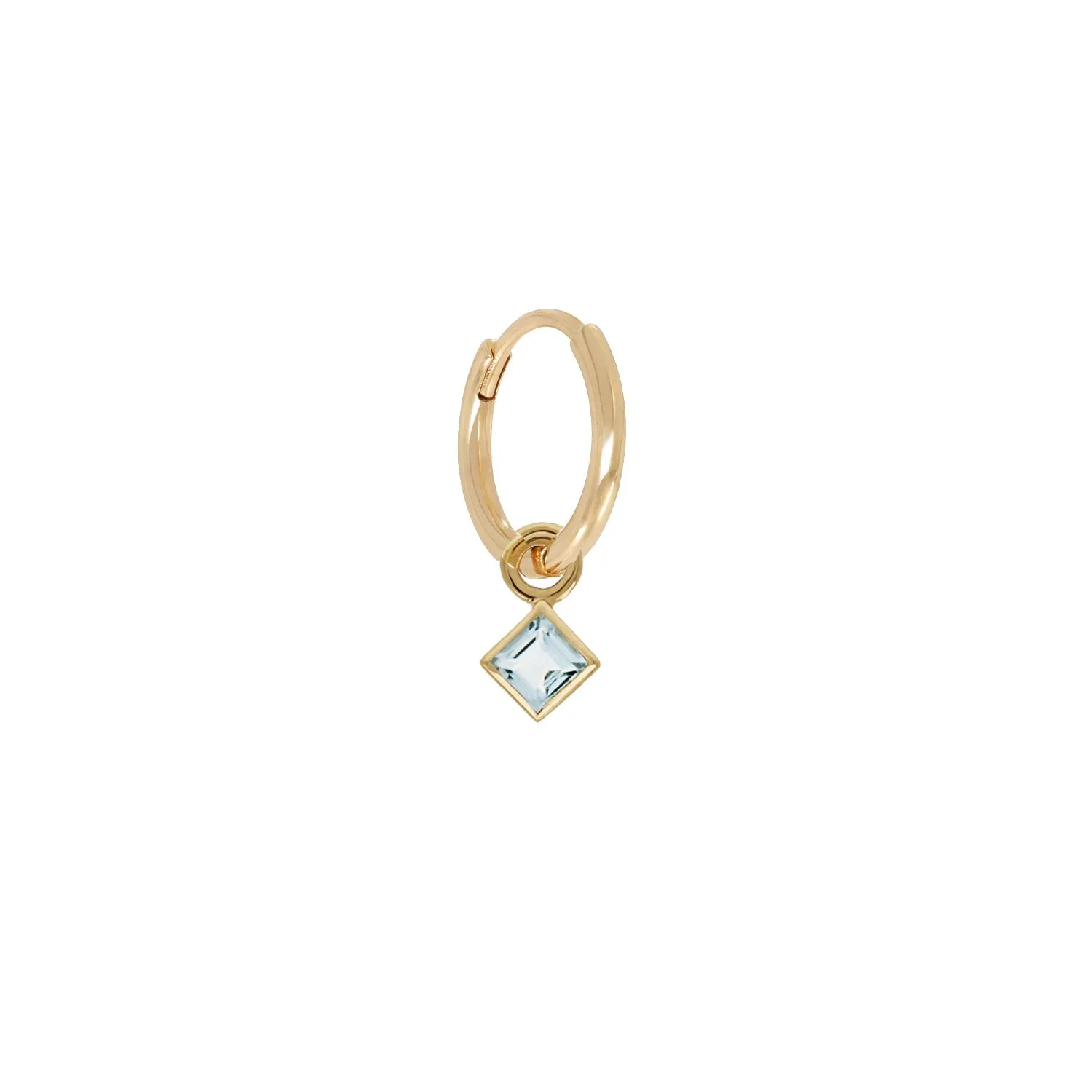 9K Gold Click Hoop with Princess-Cut Aquamarine Drop