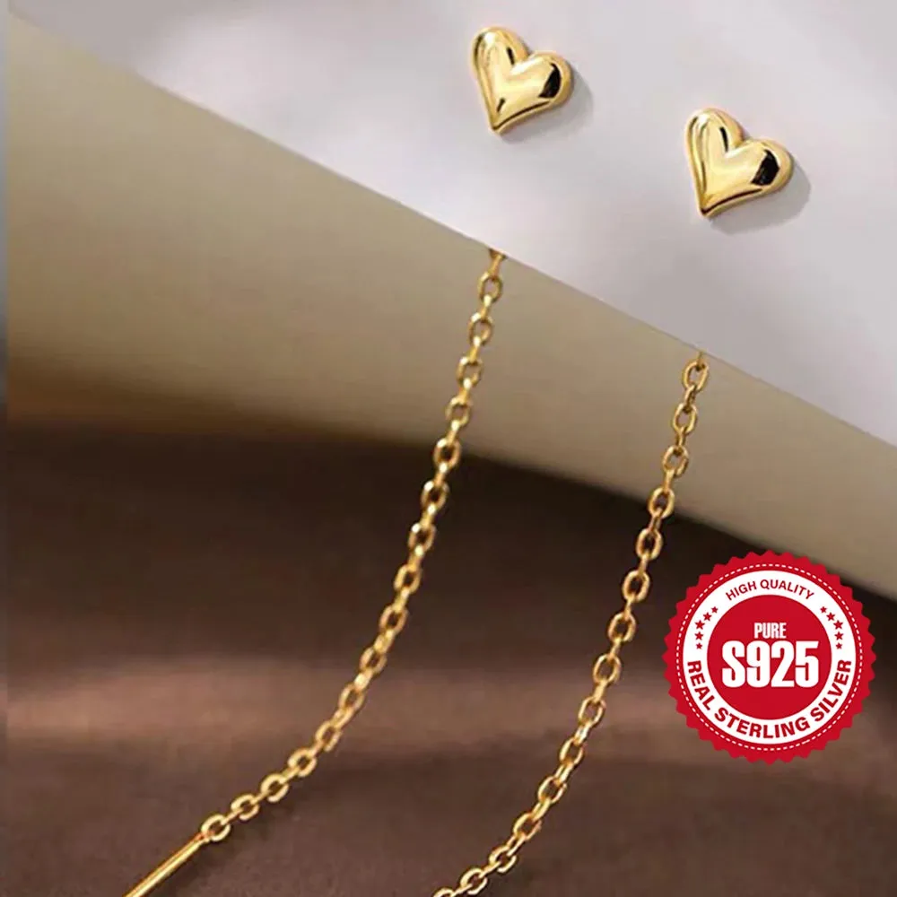 Aide 925 Sterling Silver Heart Long Tassels Chain Piercing Drop Earrings For Women Minimalist Jewelry Party Valentine's Day Gift