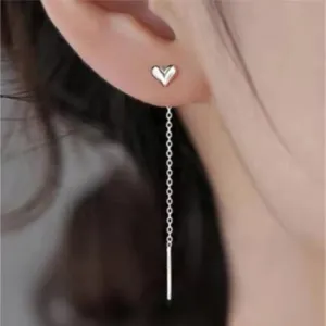 Aide 925 Sterling Silver Heart Long Tassels Chain Piercing Drop Earrings For Women Minimalist Jewelry Party Valentine's Day Gift