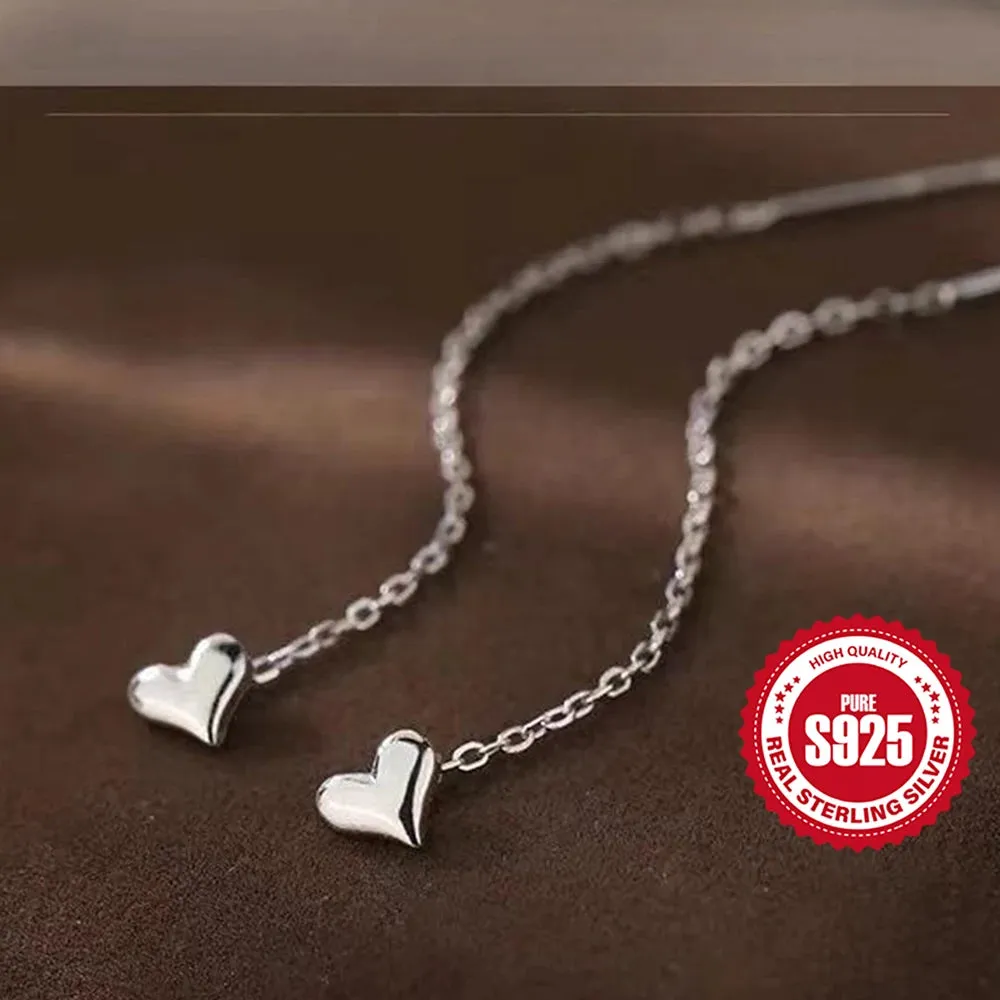 Aide 925 Sterling Silver Heart Long Tassels Chain Piercing Drop Earrings For Women Minimalist Jewelry Party Valentine's Day Gift