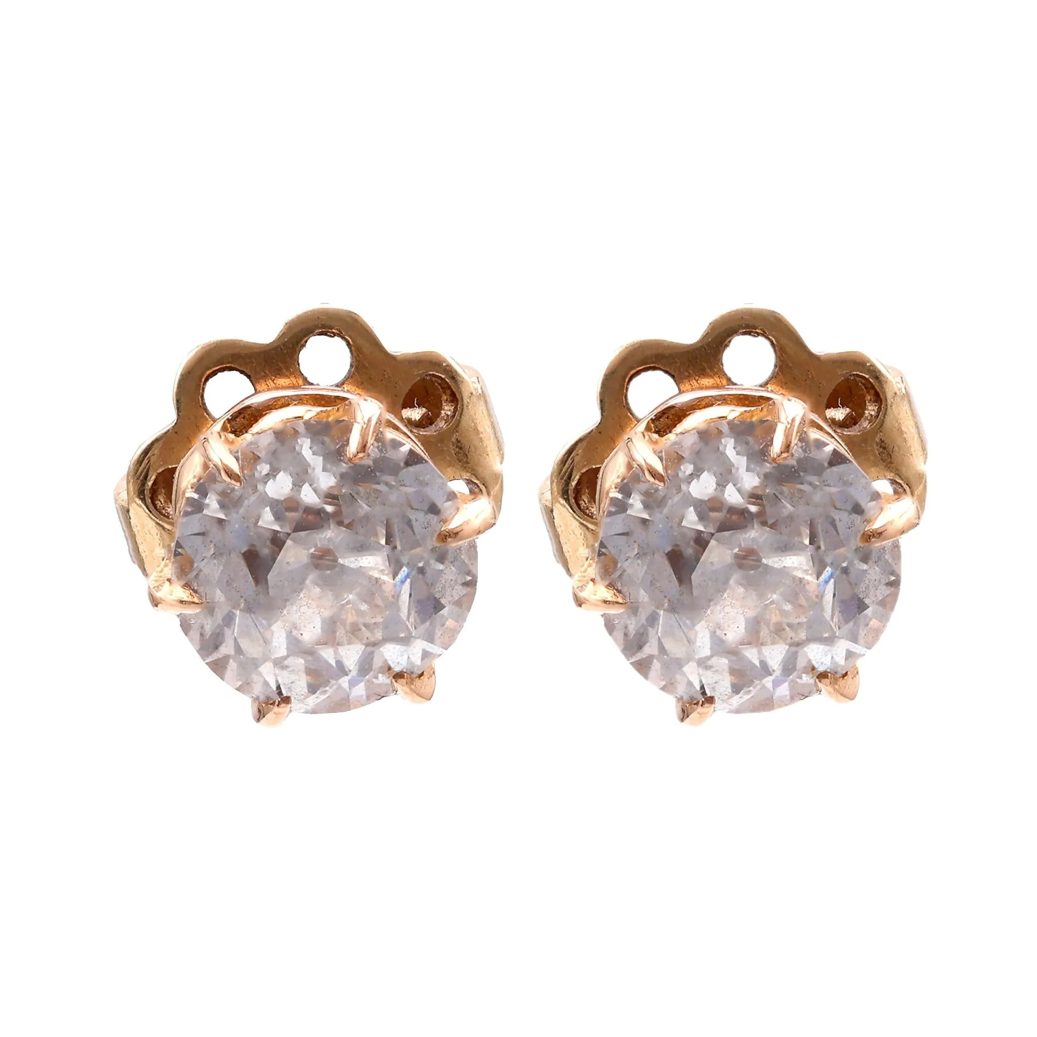 Antique Diamond 14K Rose Gold Stud Earrings