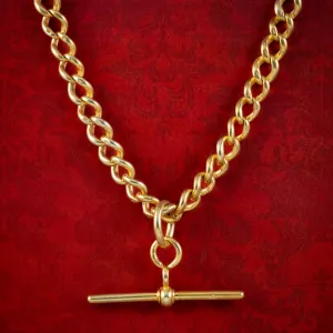 Antique Edwardian Albert Chain Sterling Silver 18ct Gold Gilt Dated 1905