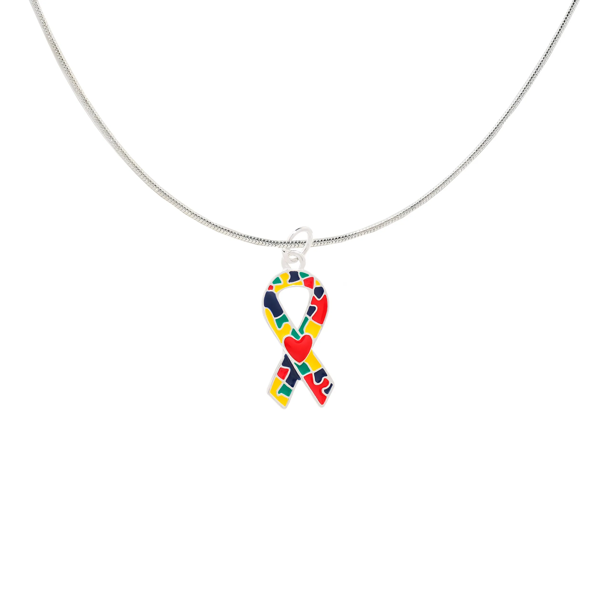 Autism Ribbon with Heart Design Necklaces