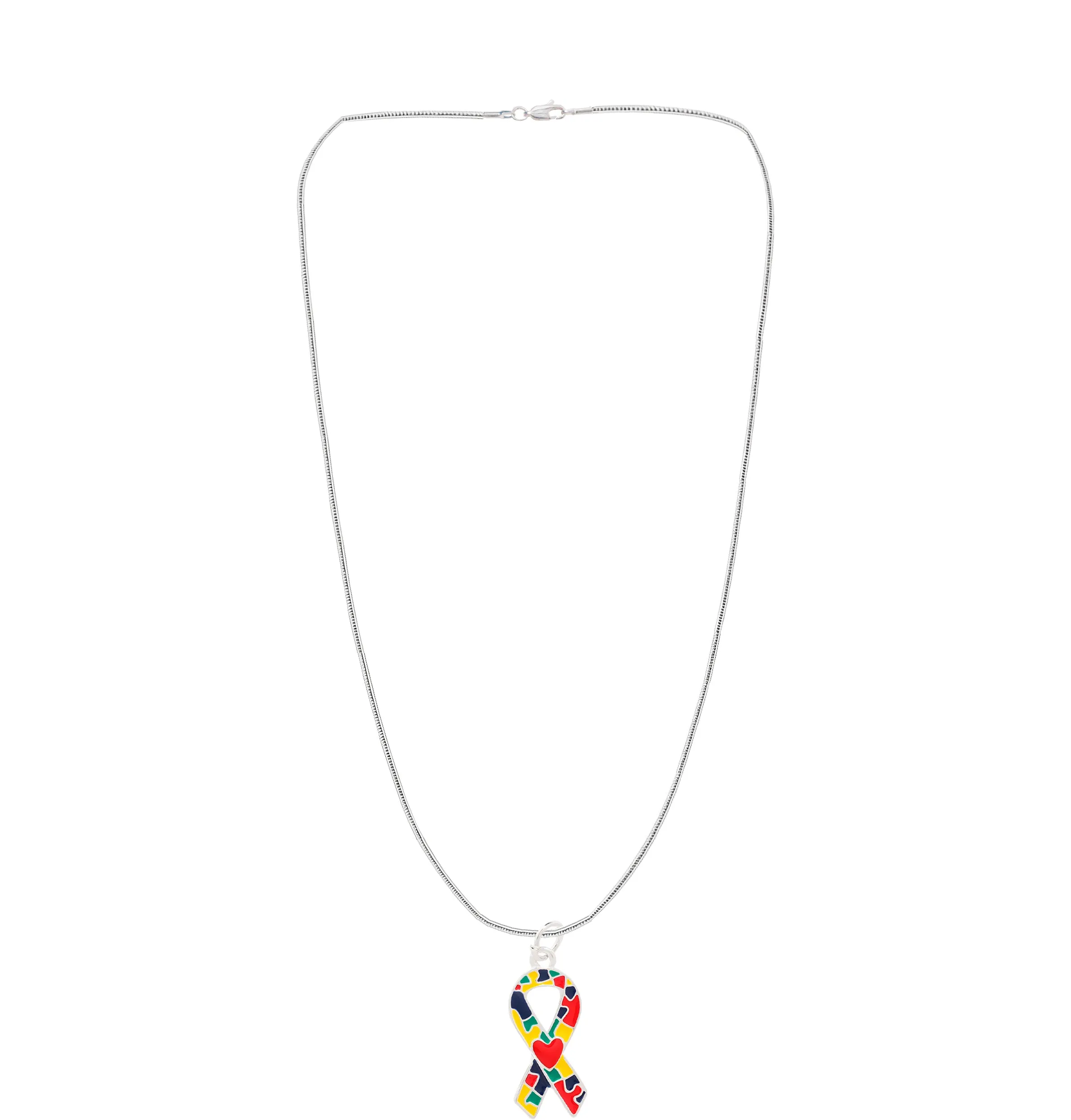 Autism Ribbon with Heart Design Necklaces