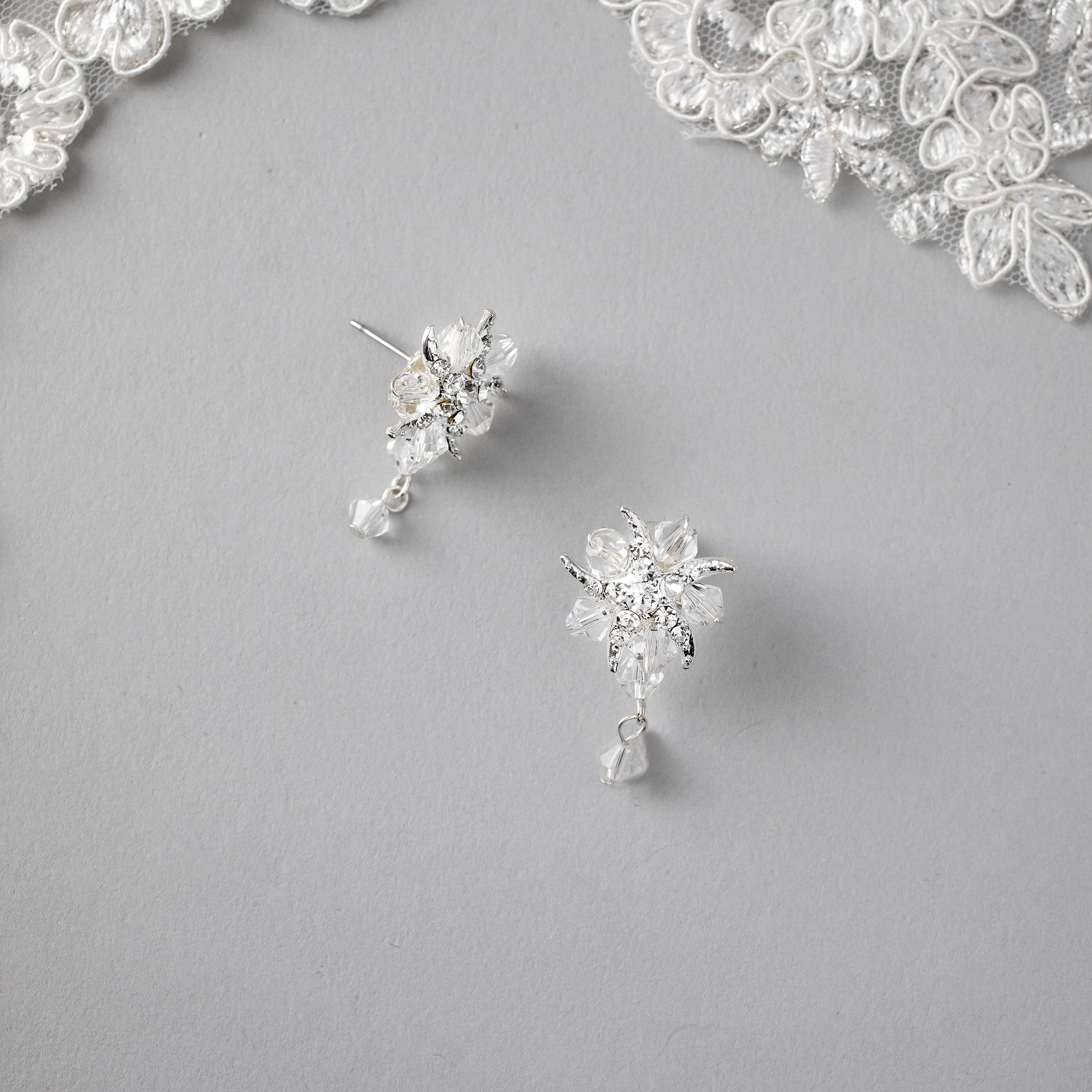 Beach Bride Crystal and Starfish Earrings