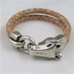 Beige Braided Leather Horse Head Woman's Bracelet