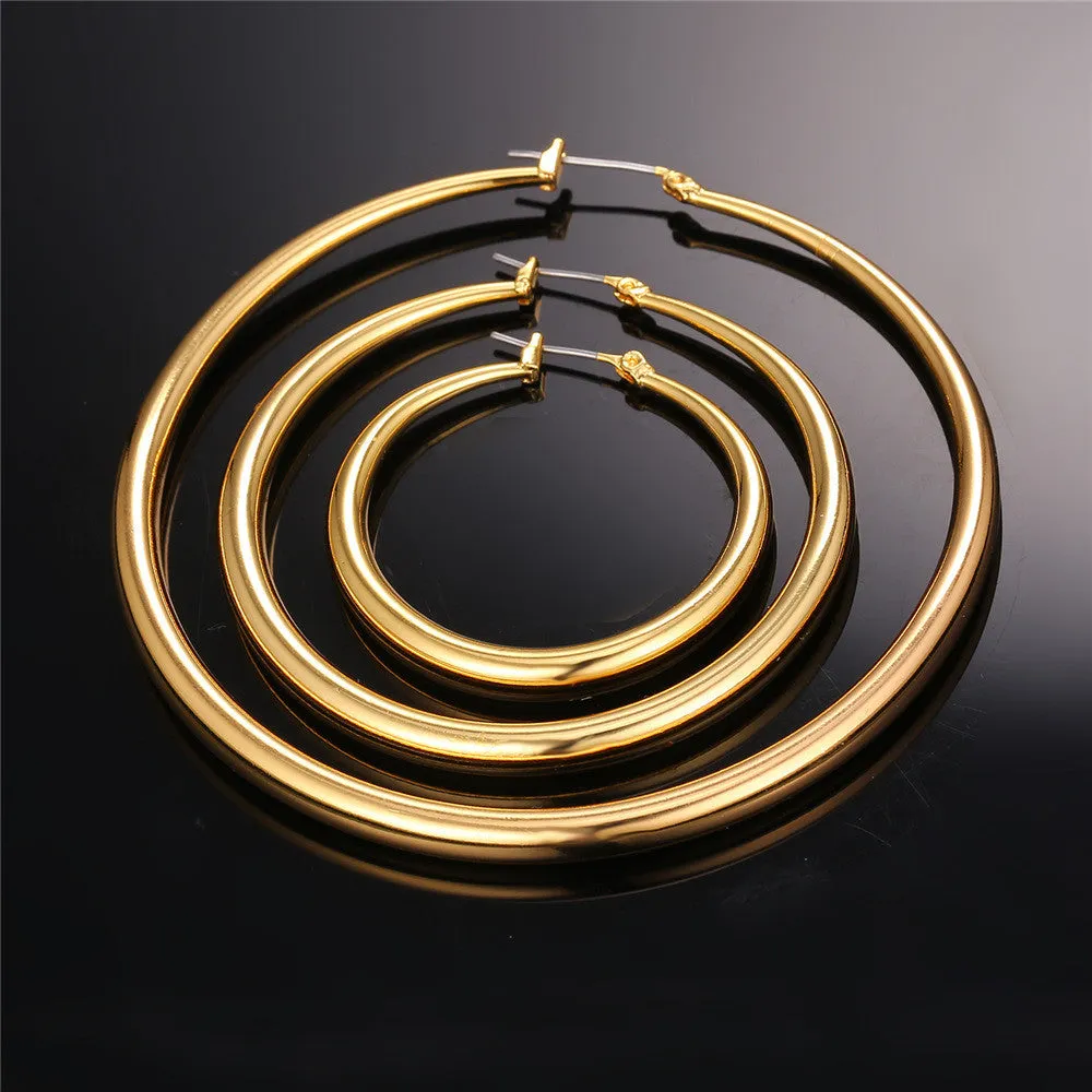 Big Basketball Wives Earrings Trendy Gold Plated Fashion Jewelry Round Large 3 Size Hoop Earrings Women