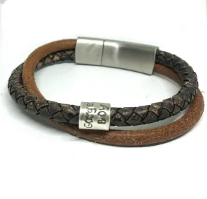 Brown Braided & Round Leather Personalised Bracelet