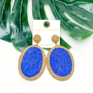 Brunch Bash Raffia Wrapped Oval Earrings in Royal Blue