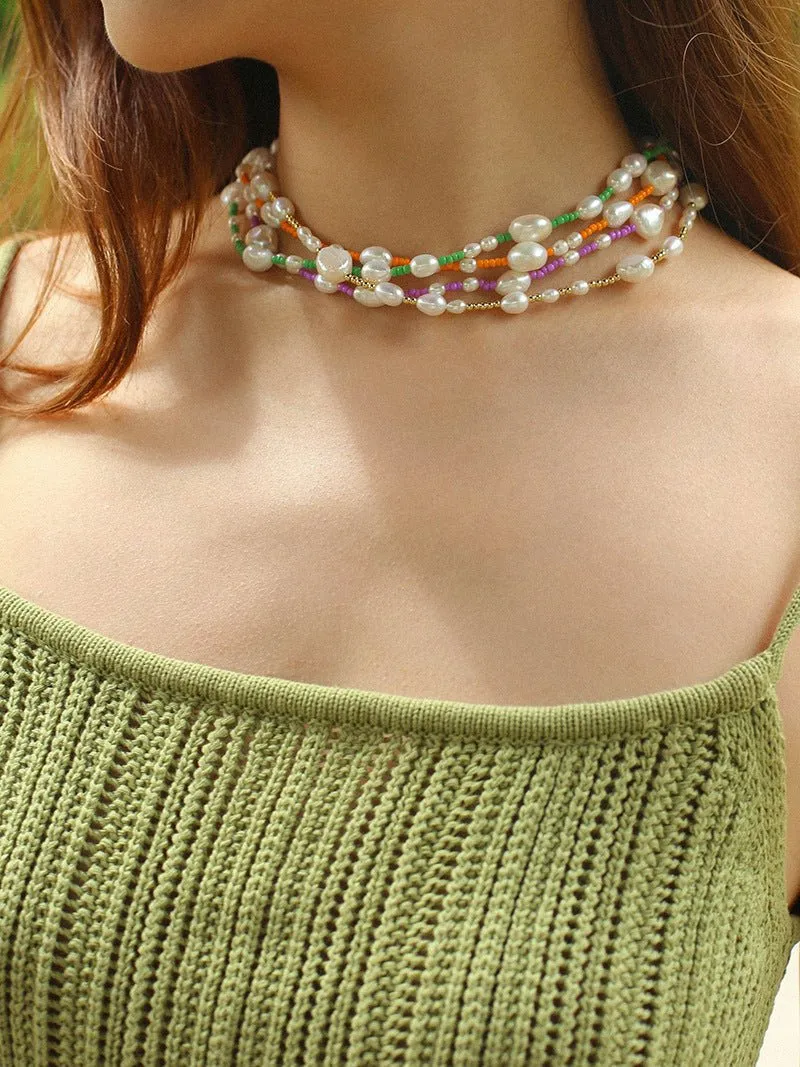 Candy Color Freshwater Baroque Pearl Bead Necklace