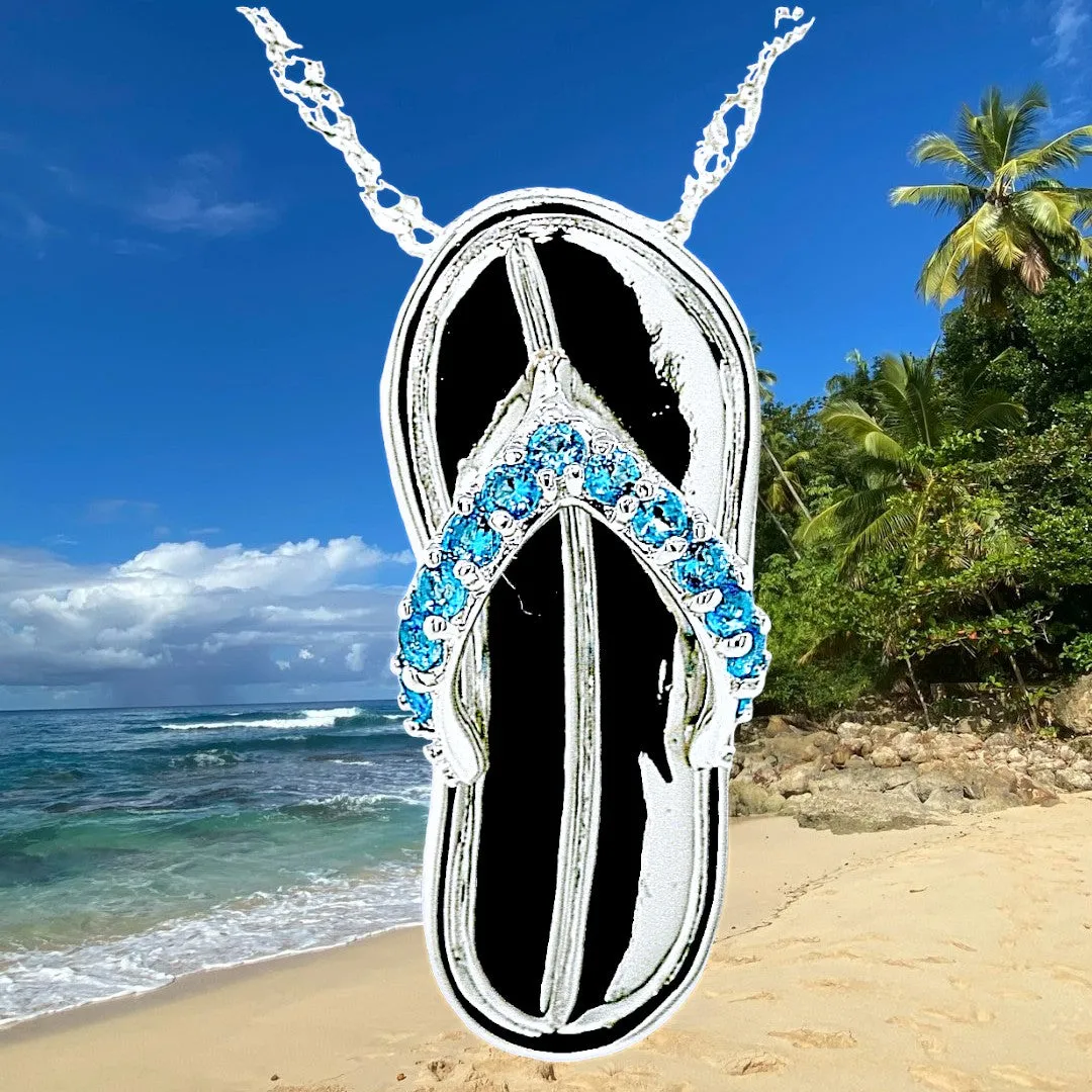 Caribbean Blue Flip Flop By The Sea Necklace