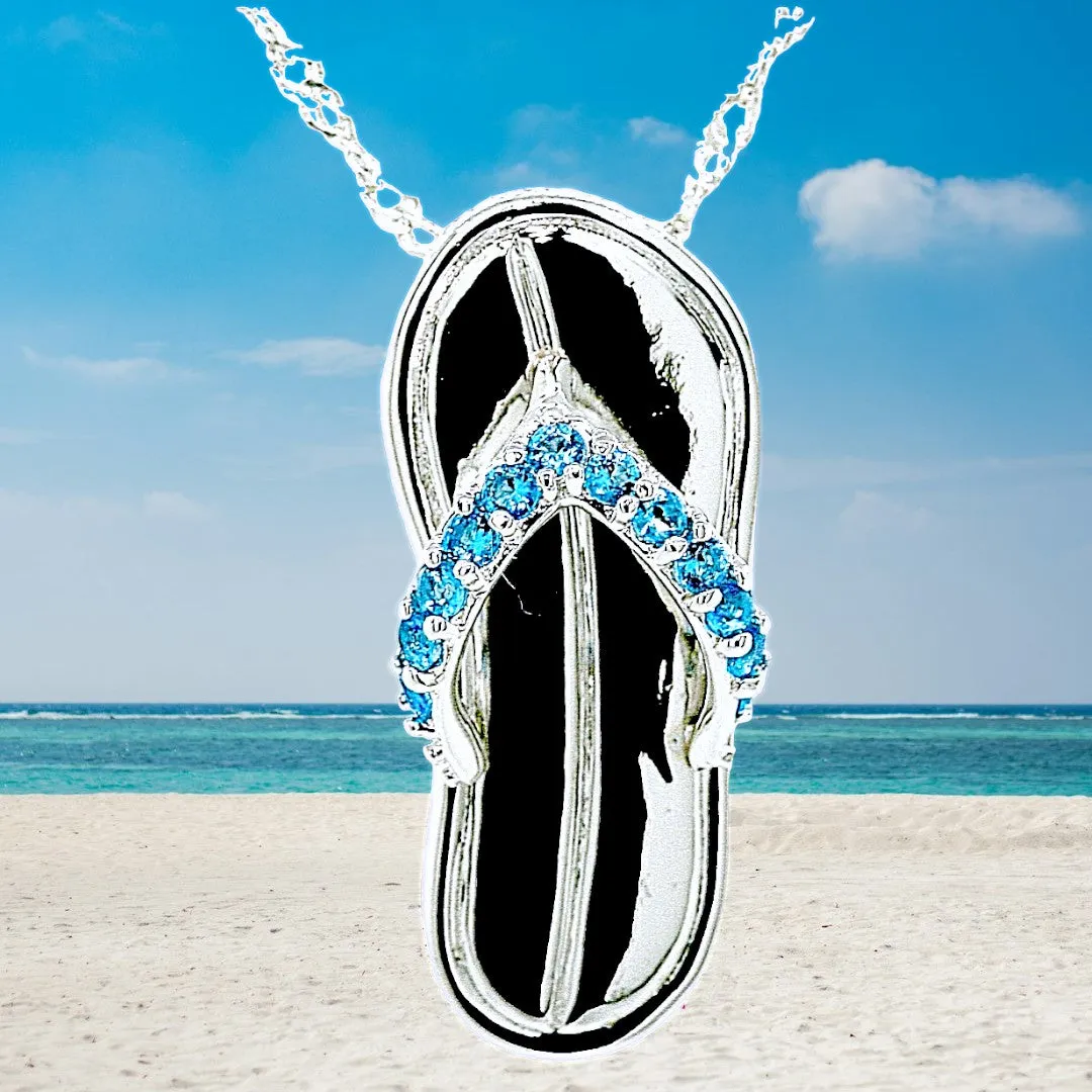 Caribbean Blue Flip Flop By The Sea Necklace