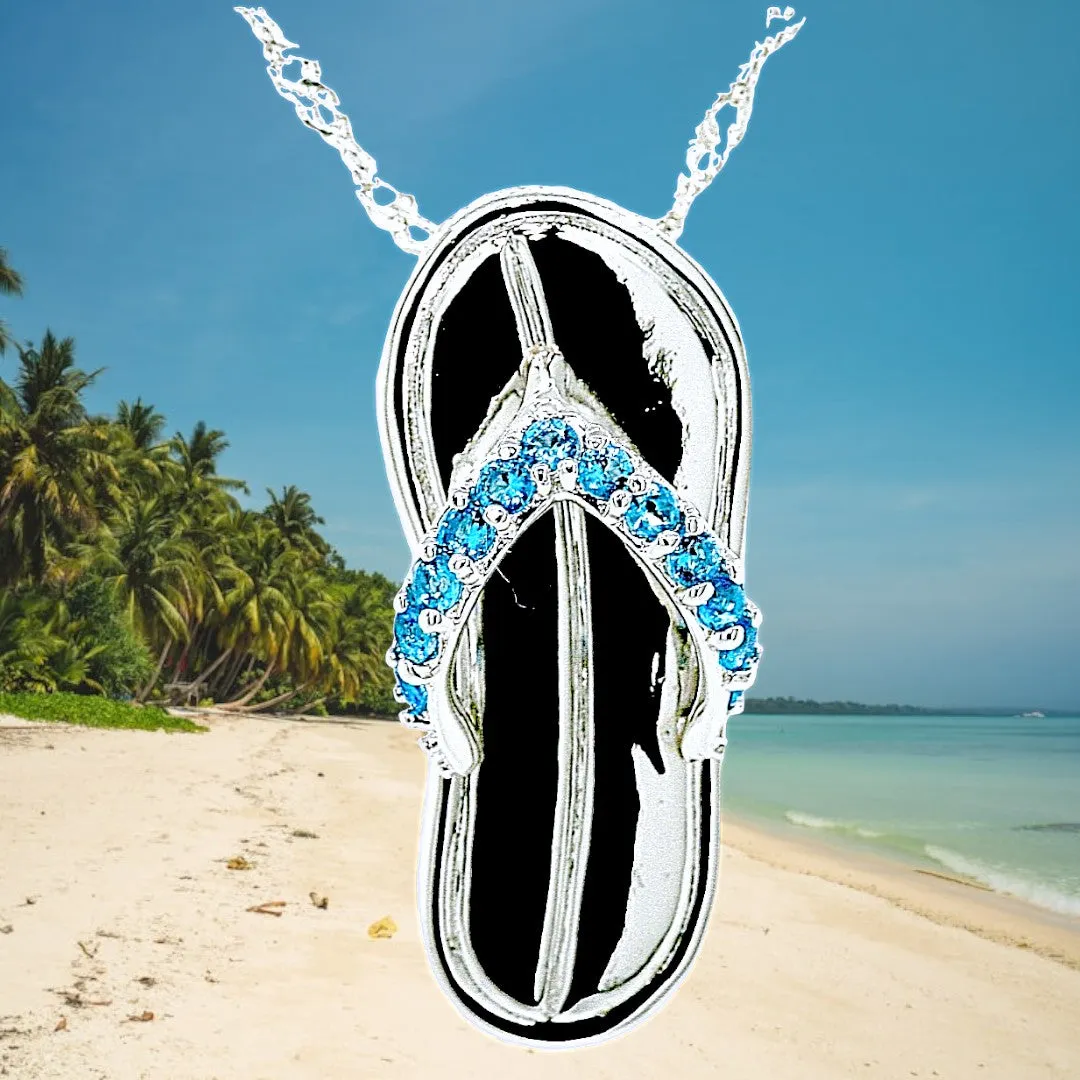 Caribbean Blue Flip Flop By The Sea Necklace