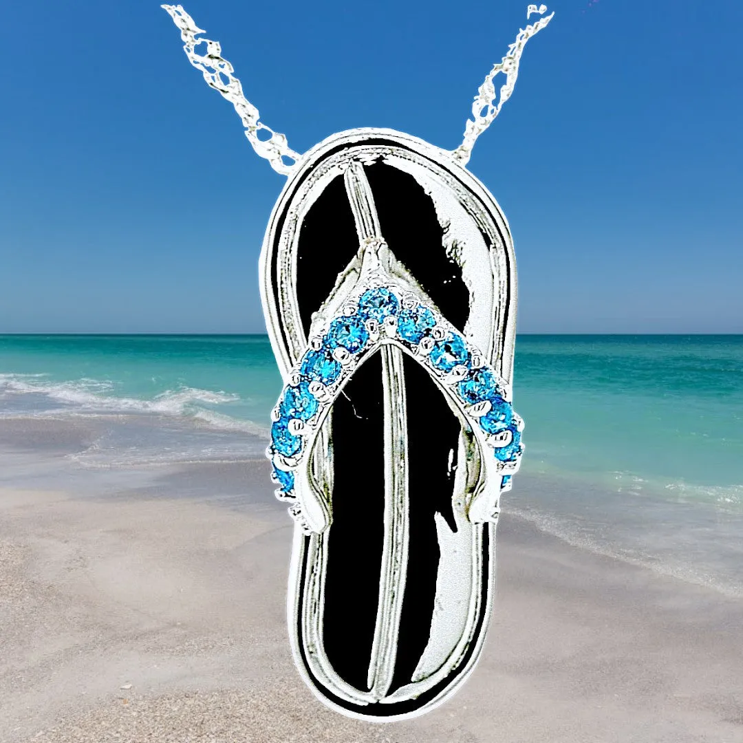 Caribbean Blue Flip Flop By The Sea Necklace