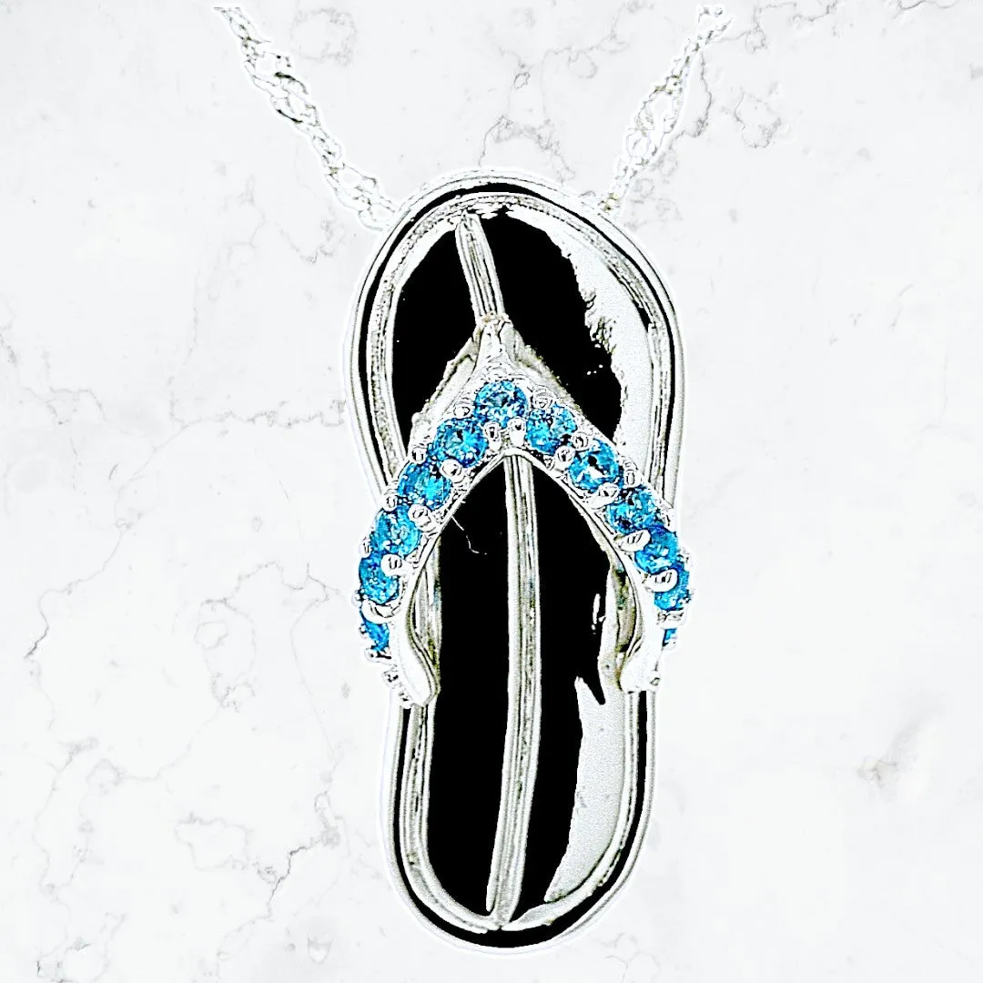 Caribbean Blue Flip Flop By The Sea Necklace