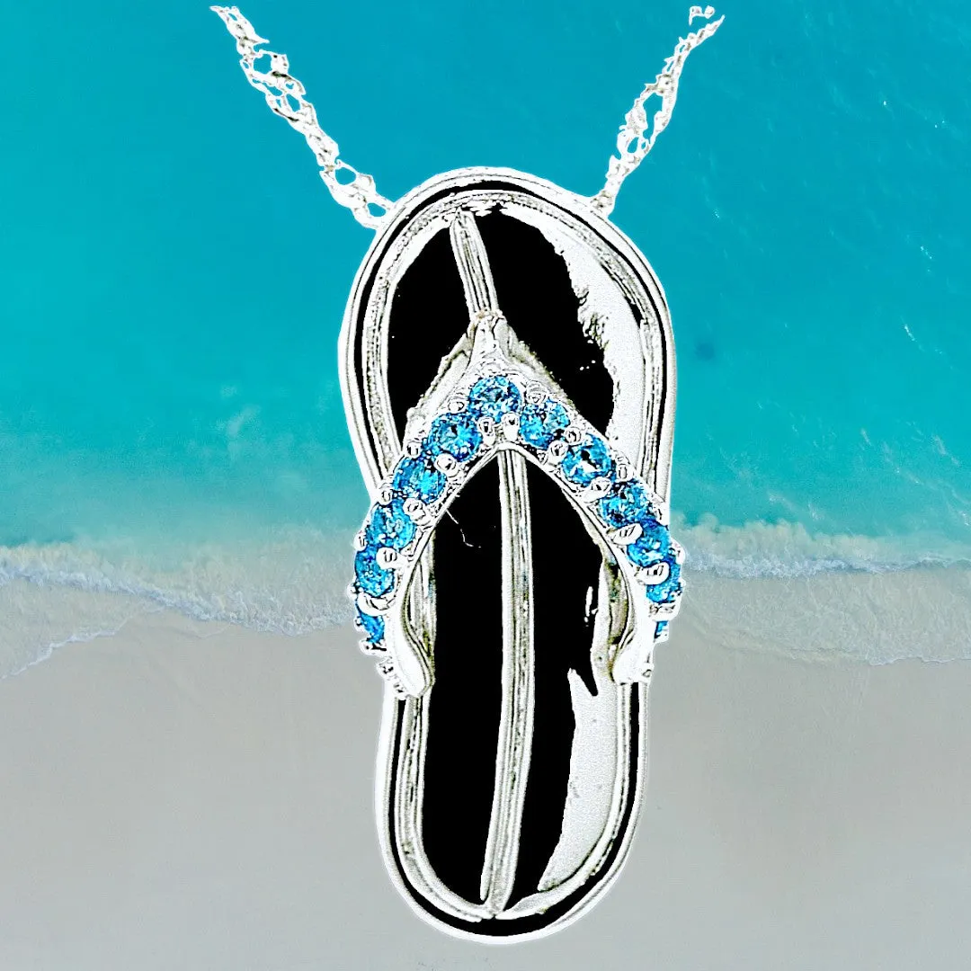 Caribbean Blue Flip Flop By The Sea Necklace