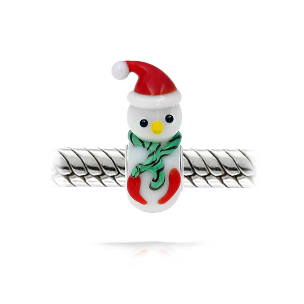 Christmas Charm Bead Snowman Murano Glass for European Bracelet