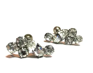 Clear Rhinestone Screwback Clip Earrings circa 1950s Kramer