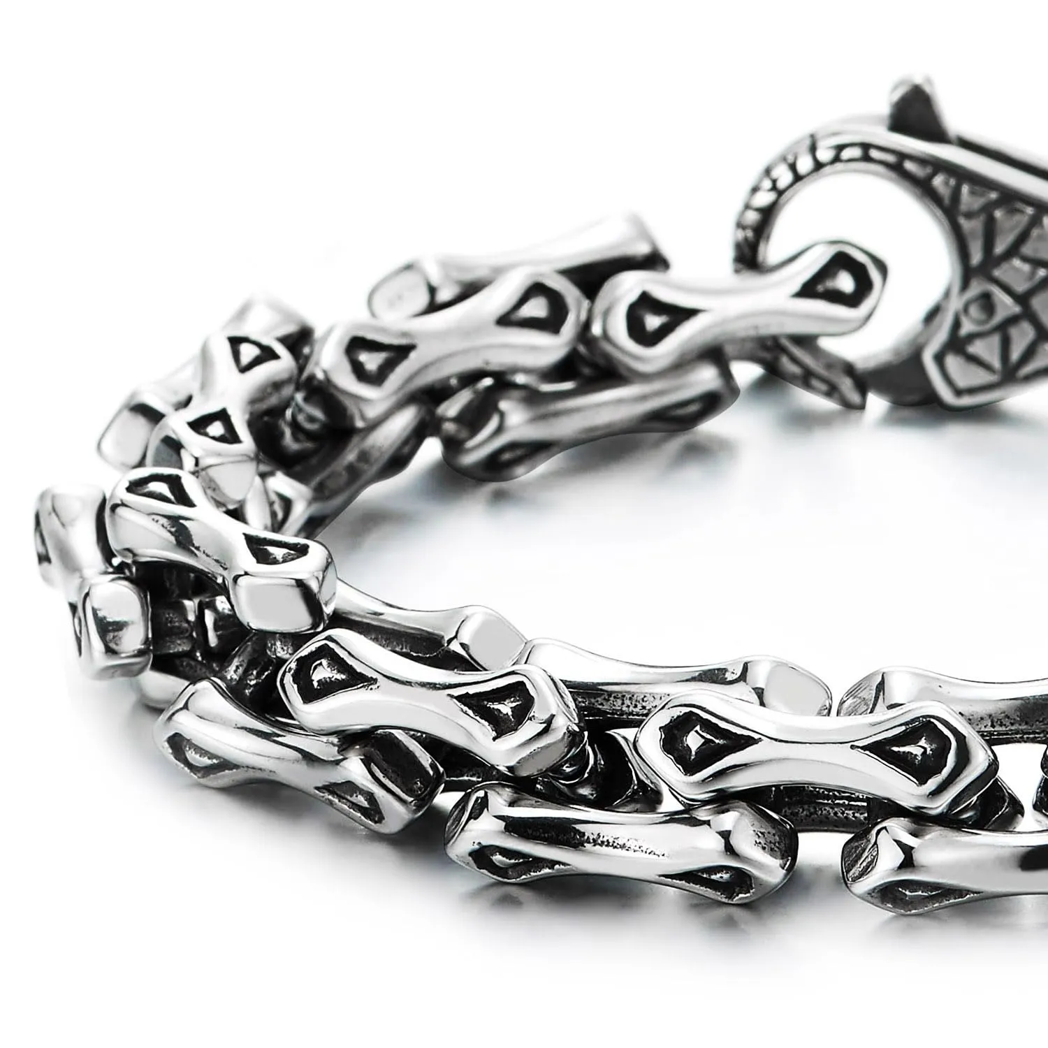 COOLSTEELANDBEYOND Mens Stainless Steel Link Chain Bracelet, Braided Interwoven, Unique Style