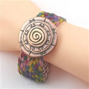 Copper and Multi-colored Braided Leather Cuff Bracelet