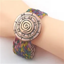 Copper and Multi-colored Braided Leather Cuff Bracelet