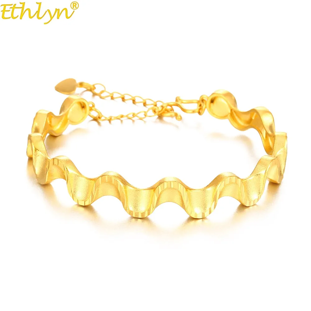 Creative Unique Jewelry Gold Color Twisted Pattern Adjustable Size Bangles for Women